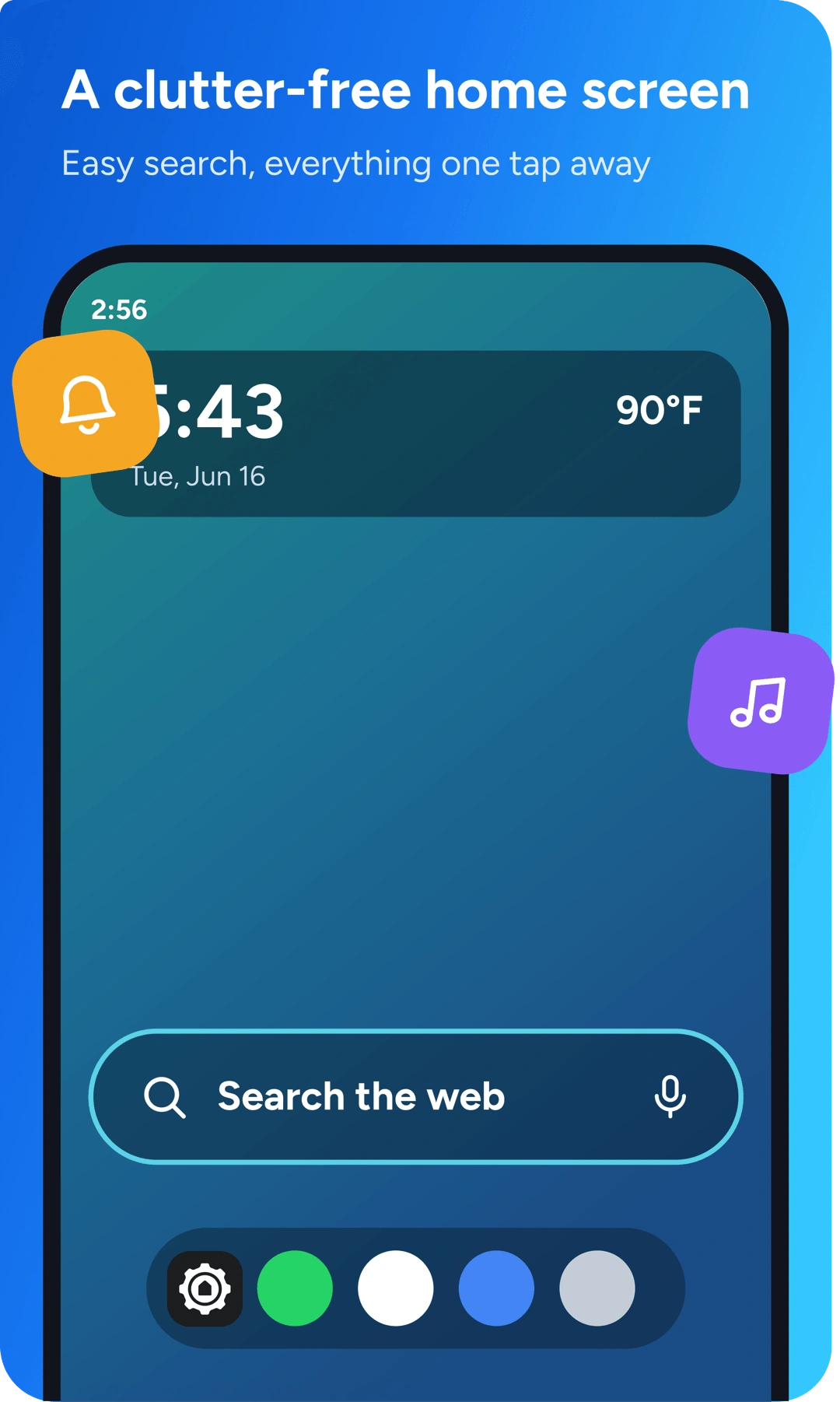 Settings Home launcher home screen with search bar, quick toggles and apps