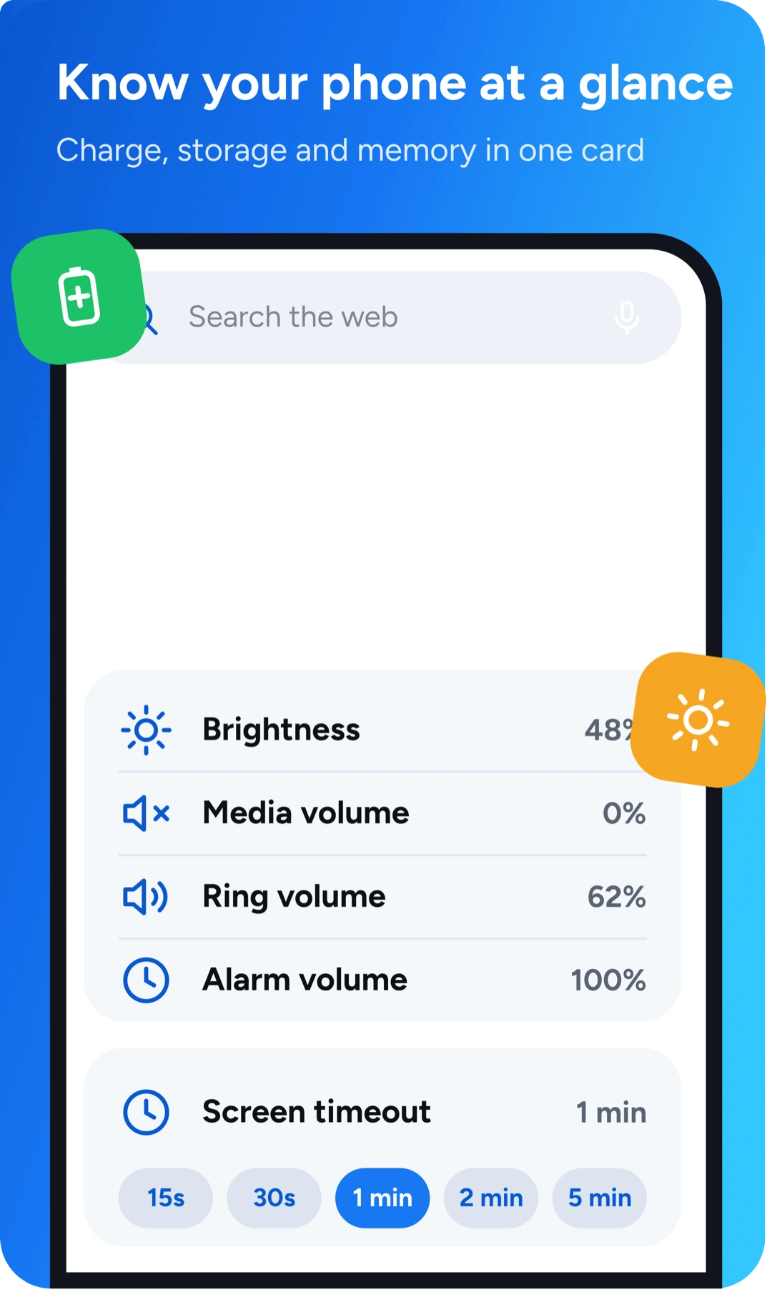 Live rings showing charge, storage and memory status